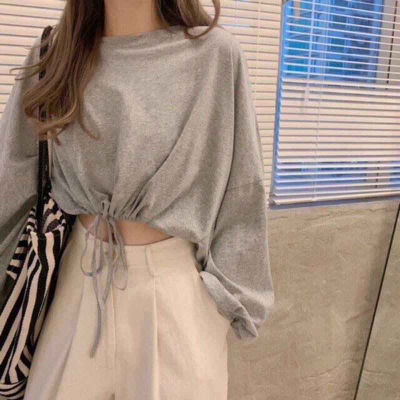 Áo croptop dài tay bo chun eo Unisex ❤️croptop tay phồng❤️phong cách ulzzang chất thun co dãn mát mịn, NENEE