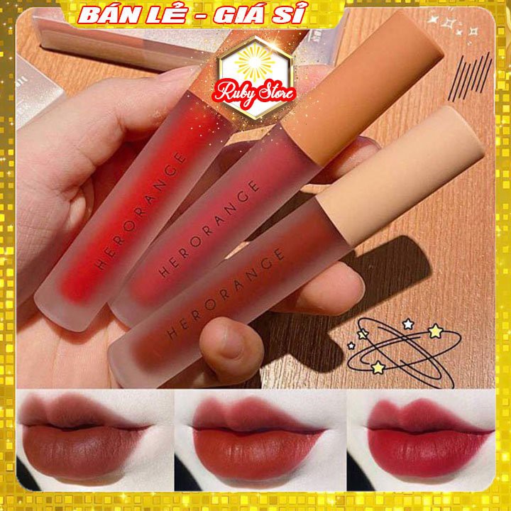 ⚡GIÁ TỐT NHẤT⚡ Son Kem Siêu Lì HERORANGE Xinh Mềm - Mịn Mượt - Lâu Trôi SET 3 Cây - Set A & B - Hàng AUTH