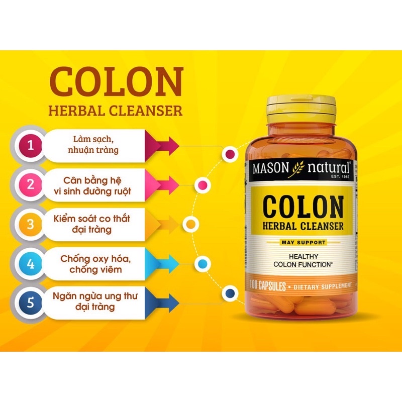 Viên Uống Hỗ Trợ Chức Năng Đại Tràng Mason Natural Colon Herbal Cleanser 100 Viên