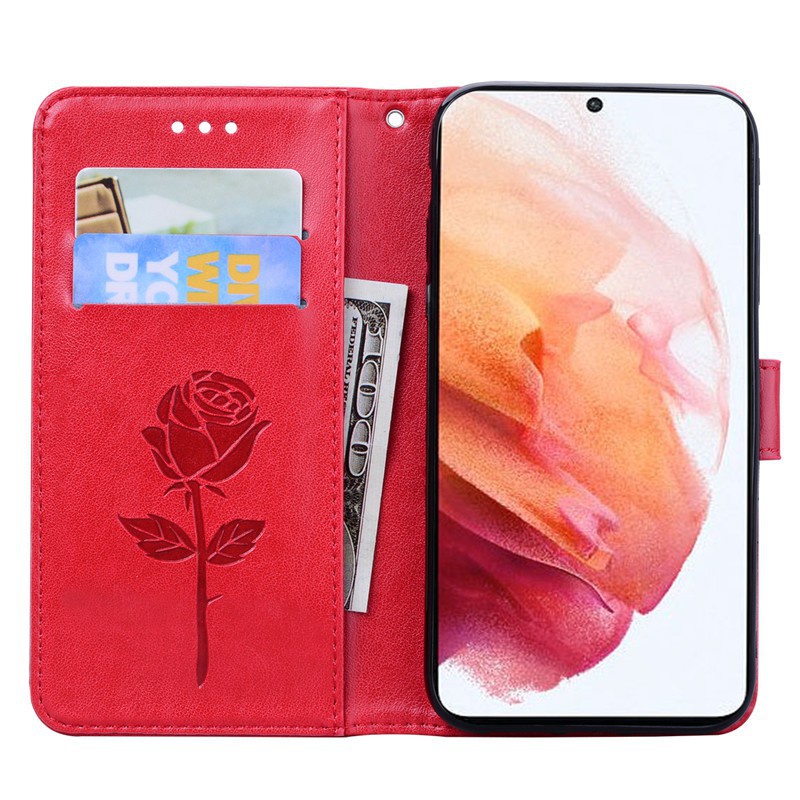 Vỏ Bao Da Pu Điện Thoại Nắp Lật Kèm Ngăn Đựng Thẻ Khóa Nam Châm Hình Hoa Hồng Cho Samsung Galaxy Note 10 Lite S10 Plus S9 Plus S8 Plus S7 Edge Ốp