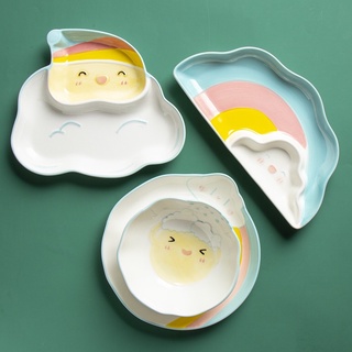BỘ BÁT ĐĨA SỨ CẦU VỒNG ĂN DẶM DỄ THƯƠNG CHÉN ĐĨA SỨ CHIA NGĂN DECOR