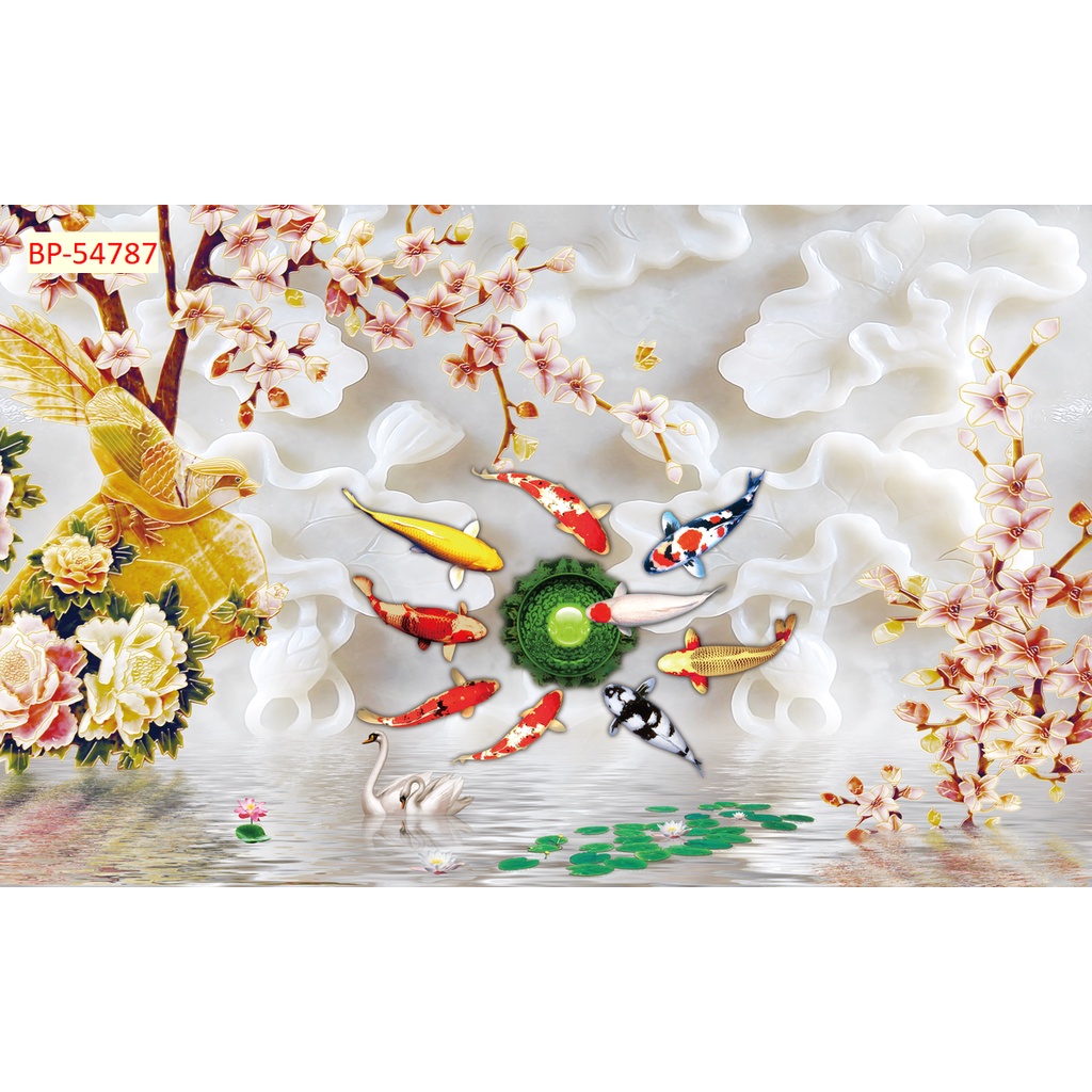 Tranh 3D chủ đề hoa sen cá chép mới nhất