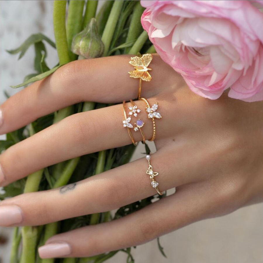 Nhẫn Smileday hình bướm đính kim cương nhân tạo thời trang