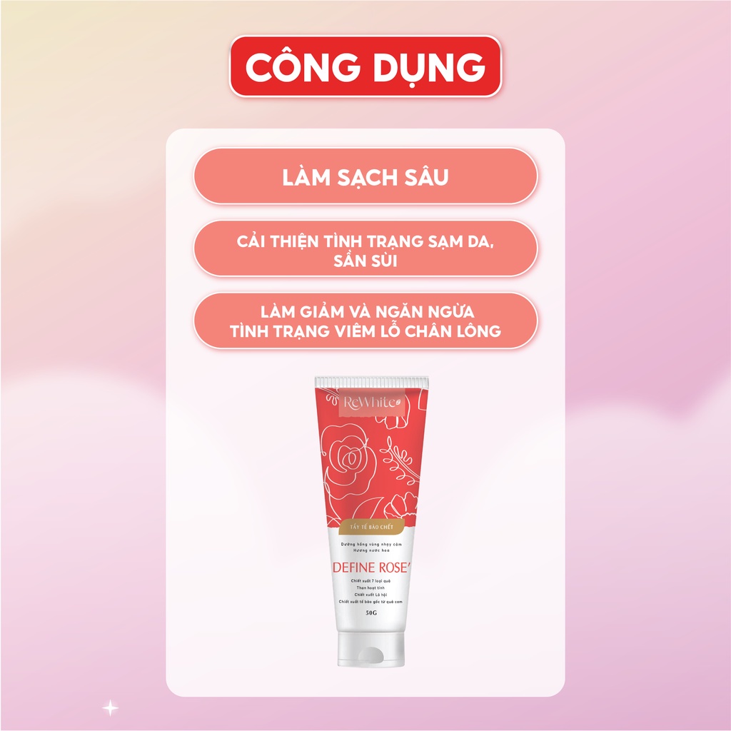 Bộ sản phẩm Gel Tẩy Tế Bào Chết REWHITEZ Define Rose Gabriella Happiness giúp dưỡng hồng vùng nhạy cảm Tuýp 50g