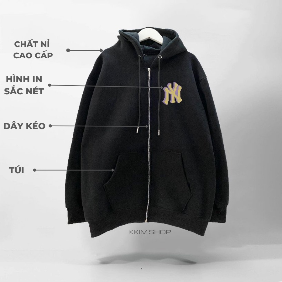 Áo KHOÁC Nỉ HOODIE Dây Kéo NY form rộng oversize, Áo hoodies ZIP MLP XANH LÁ unisex nam nữ chất liệu Nỉ bông cao cấp