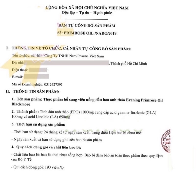 Tinh dầu hoa anh thảo Evening Primrose Oil Blackmores, lọ 190 viên