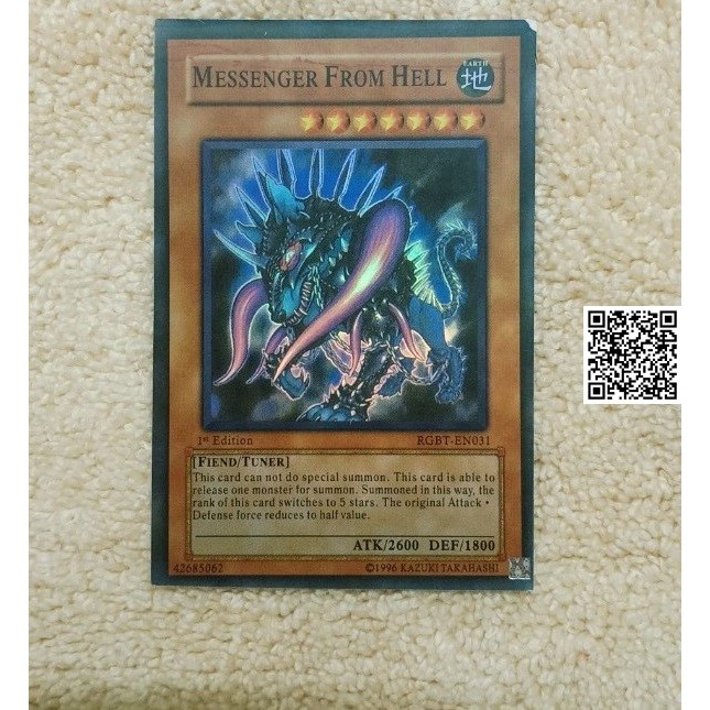 1458-1 Lá bài Messenger From Hell Yugioh vua trò chơi bản phản quan có tem bạc bị tróc nhỏ ở gốc trên tặng Sleeves