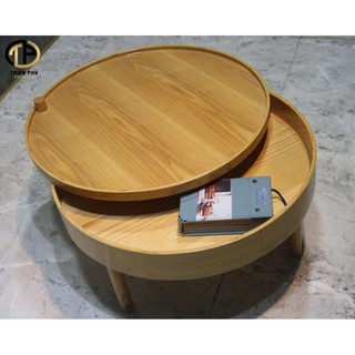 Bàn Trà Gỗ Mặt Tròn Xoay Turning