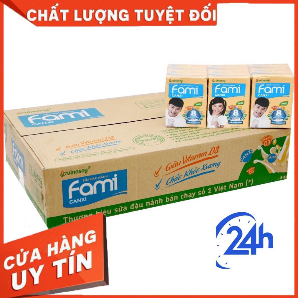 Sữa đậu nành Fami nguyên chất/ canxi dạng hộp (thùng 36 hộp × 200ml)