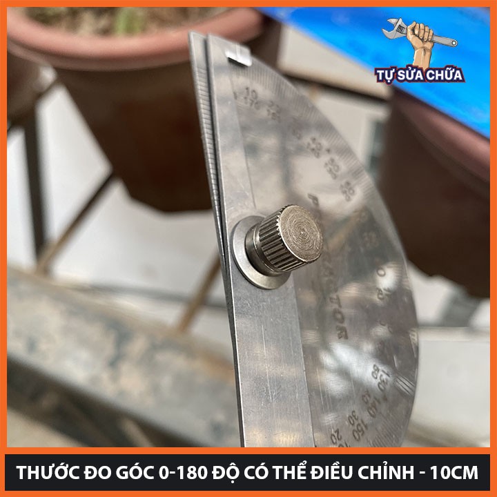 Thước đo góc 0-180 độ có thể điều chỉnh - 10cm, Thước Đo Góc Bằng Thép Không Gỉ 180 Độ Quay Đ