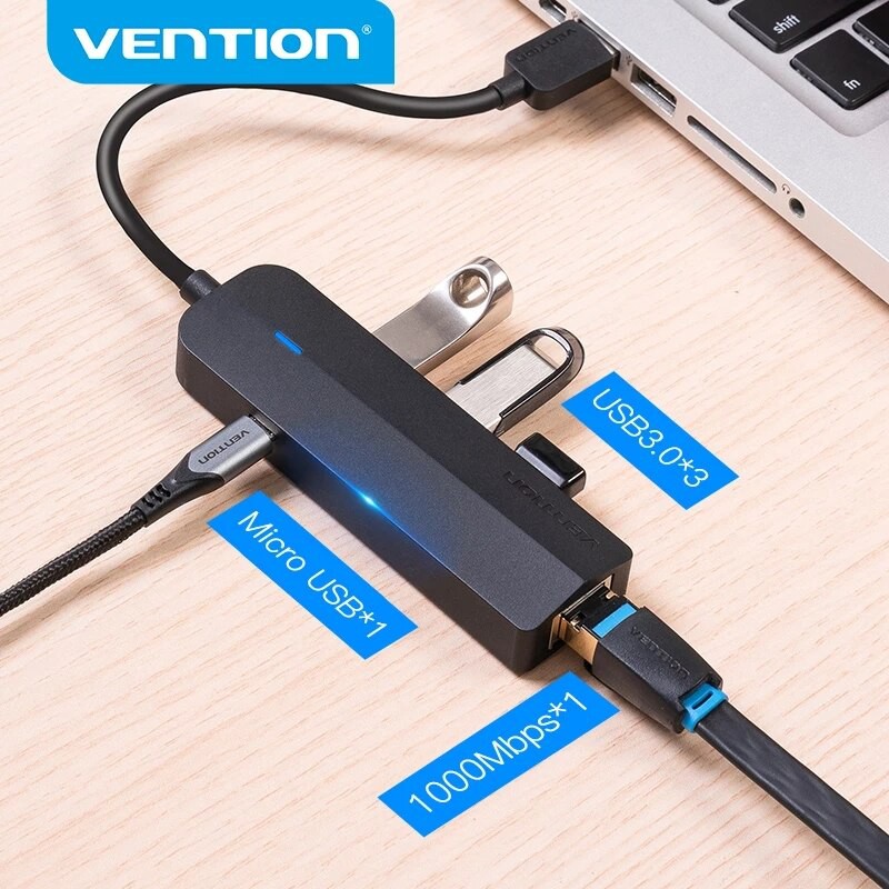 Bộ chia 3 cổng USB 3.0 + Lan Rj45, hàng chính hãng Vention