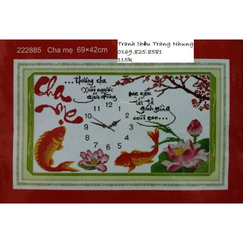 Tranh thêu chữ thập thư pháp Cha Mẹ 222885-42x69cm