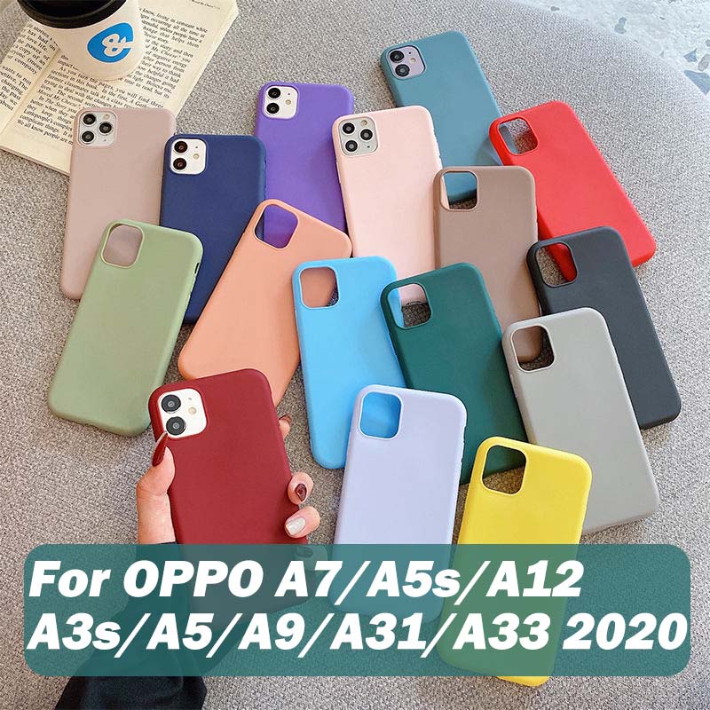 Ốp điện thoại silicone mềm dạng nhám màu trơn đơn giản cho OPPO A3s A7 A5s A12 A11K A9 A5 A31 A53 A33 2020