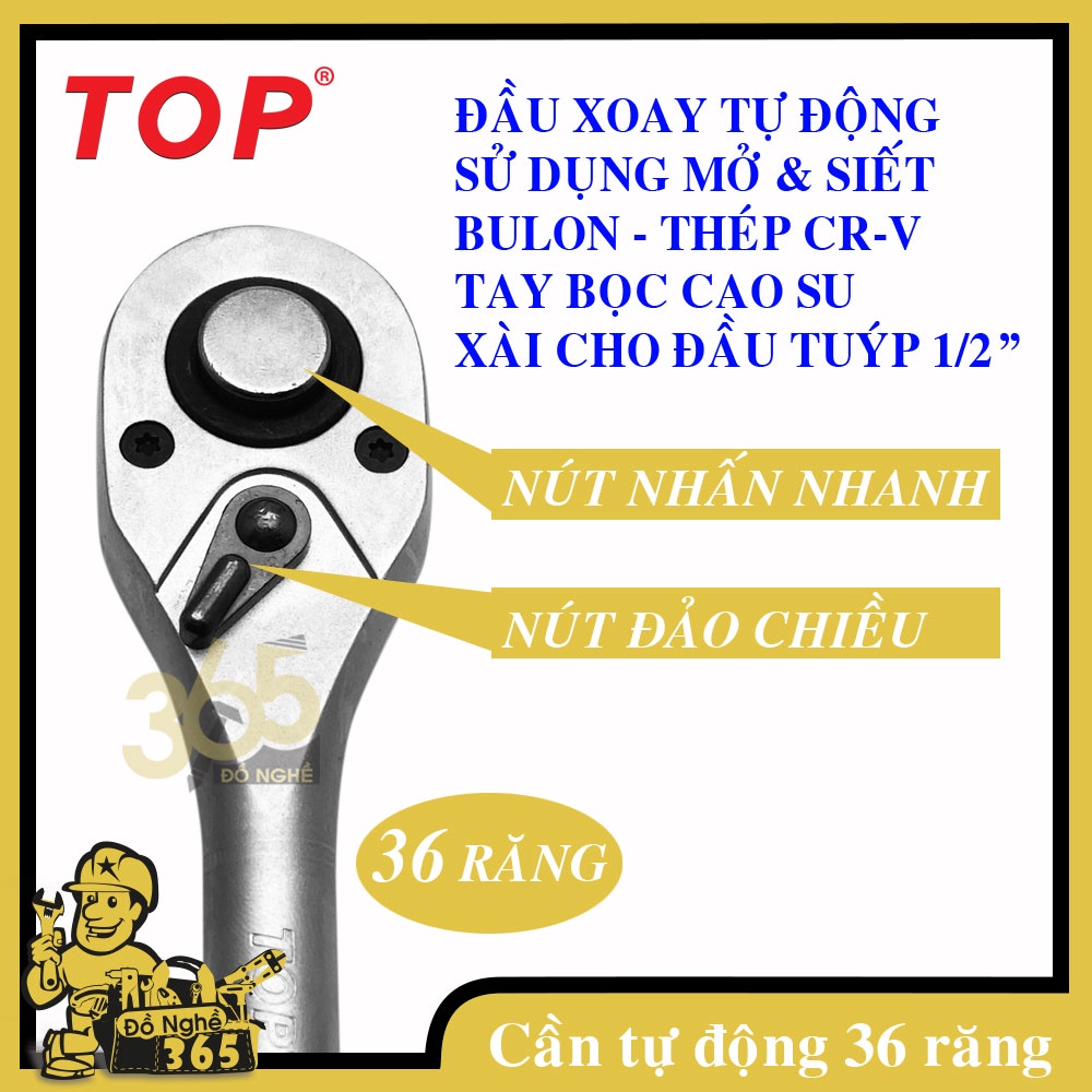 Cần siết tự động 1/2" 36 Răng Cán bọc nhựa TOP