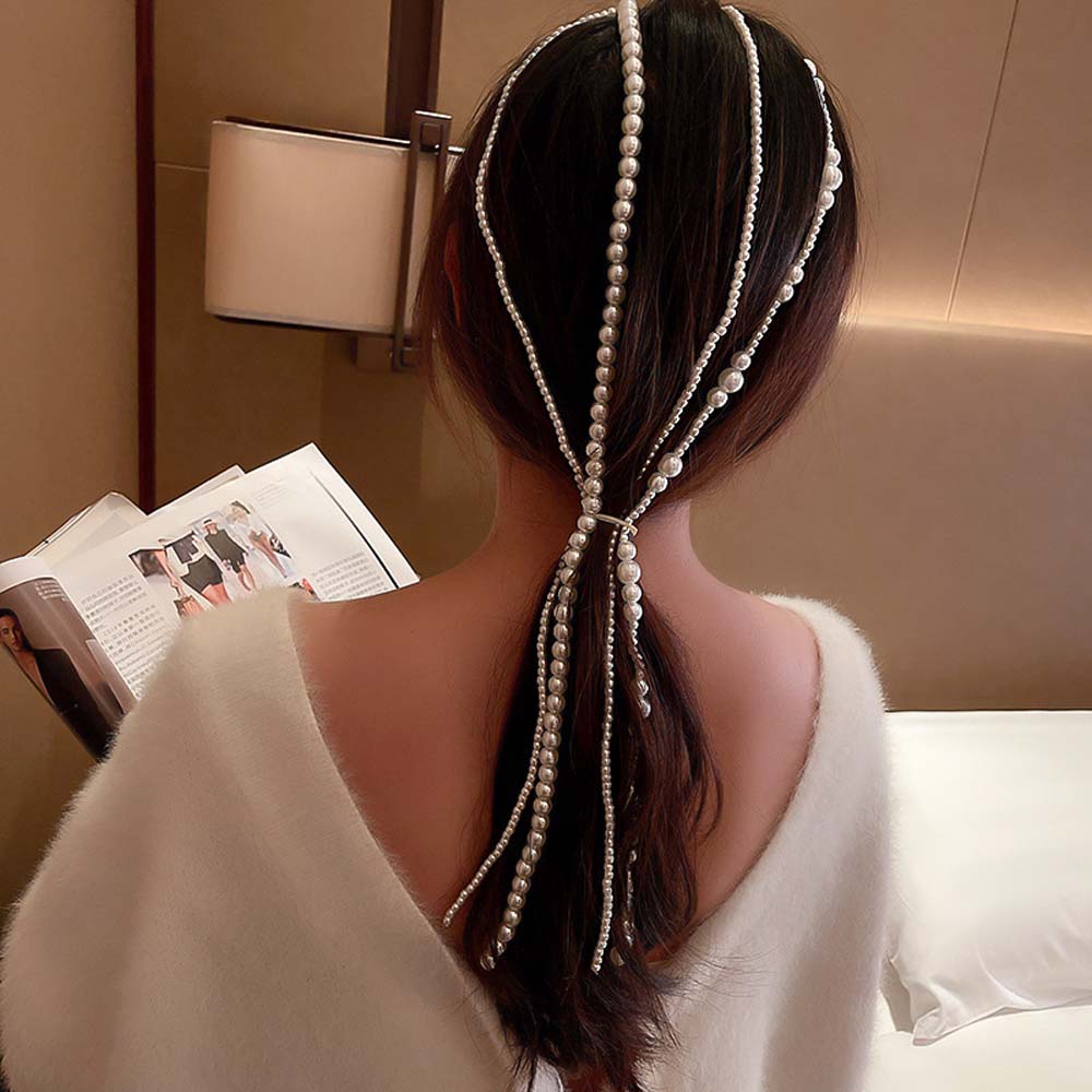 Dây ngọc trai dài dùng để làm phụ kiện trang trí cho tóc tết/ tóc thanh lịch sang trọng cho nữ