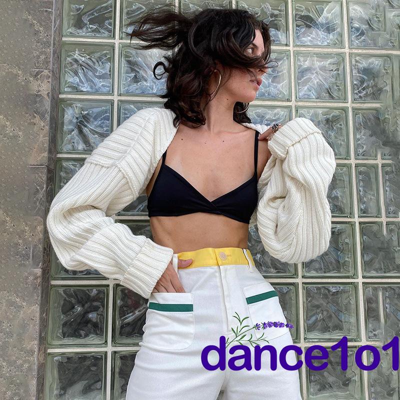 Áo Khoác Sweater Dệt Kim Siêu Ngắn Màu Trơn Phong Cách Quyến Rũ Đơn Giản Dành Cho Nữ Khiêu Vũ1O1