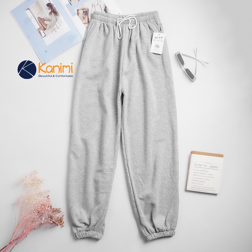 Quần nỉ jogger nữ - quần nỉ bo gấu chất da cá cực đẹp Kanimi