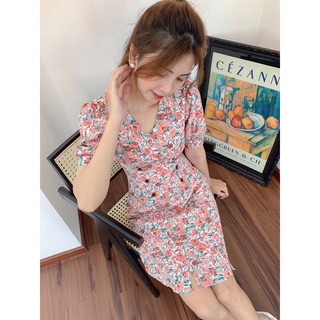 Đầm Lụa Hoa Hồng Nút gỗ NABI Dress
