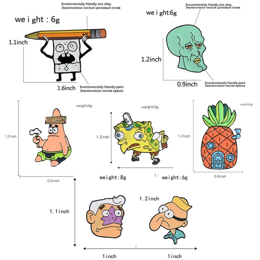 Qqmall Ghim Cài Cổ Áo Họa Tiết Nhân Vật Hoạt Hình SpongeBob Patrick Star Bob Dứa Mực Tráng Men