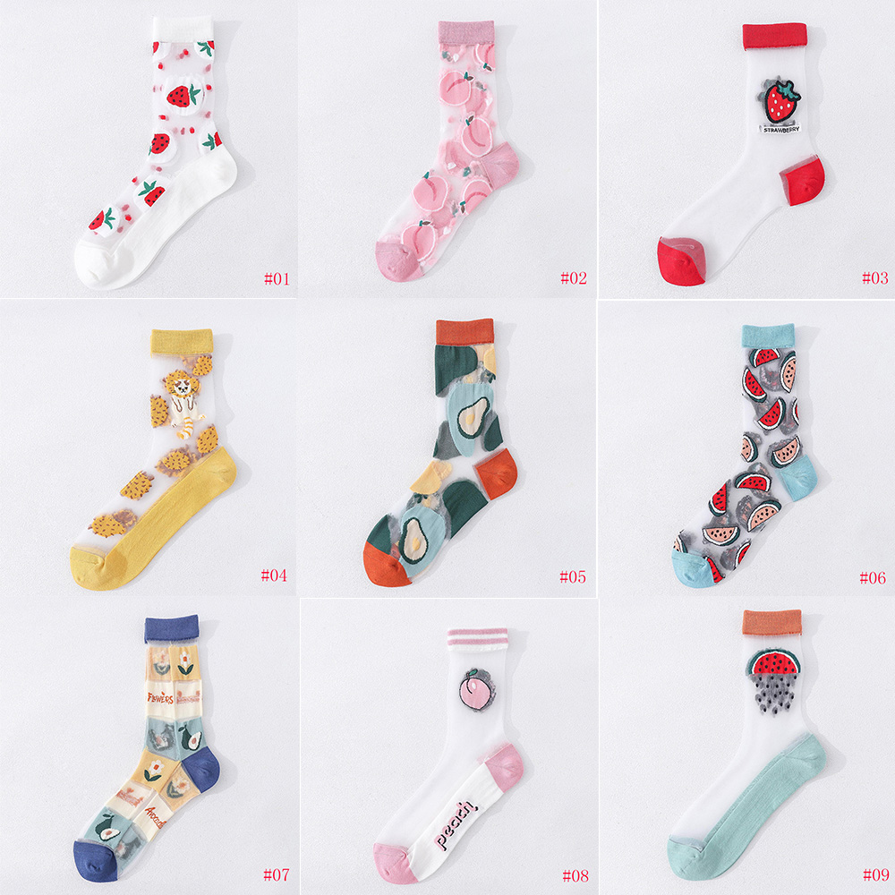 Vớ Cổ Cao Siêu Mỏng Hoạ Tiết Trái Cây Dễ Thương Thoáng Khí