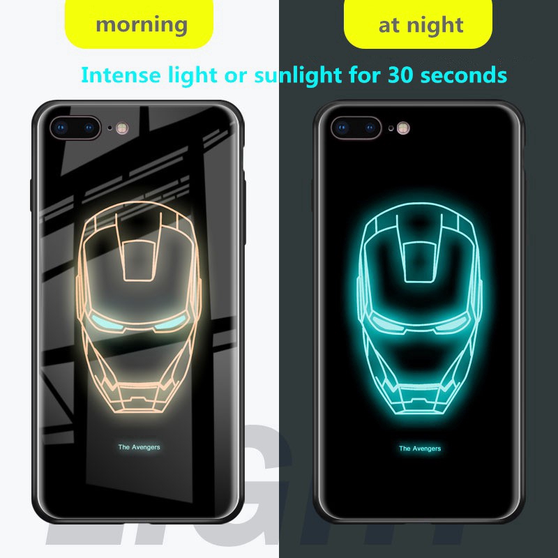 Ốp điện thoại mặt kính hình avengers dạ quang cho Iphone 6 6s 7 8 Plus X Xs MAX XR 11 11Pro 11ProMAX