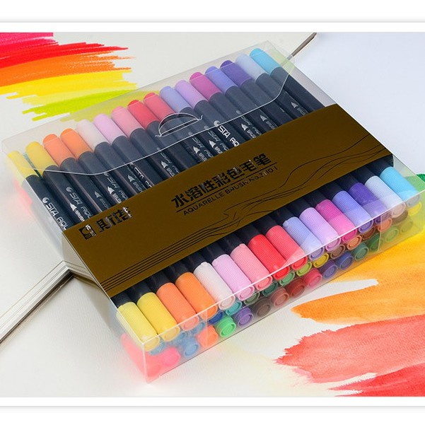 Bút brush 2 đầu nhiều màu: 1 đầu lông mềm + 1 đầu bút dạ fine cứng B01 bút viết calligraphy, tiêu đề