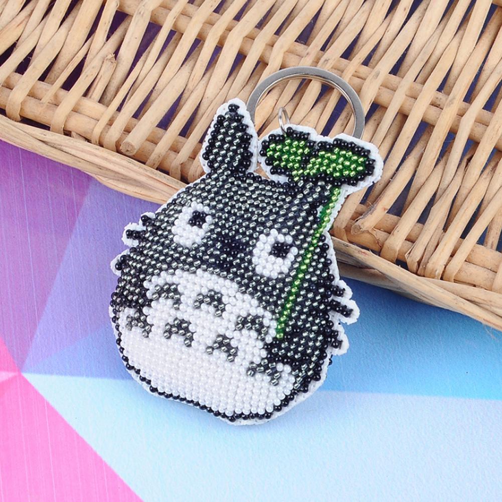 Tự làm chuỗi hạt thêu móc chìa khóa Bộ móc khóa Totoro Vòng đeo chìa khóa Thủ công mỹ nghệ Thêu chữ thập Hạt thêu