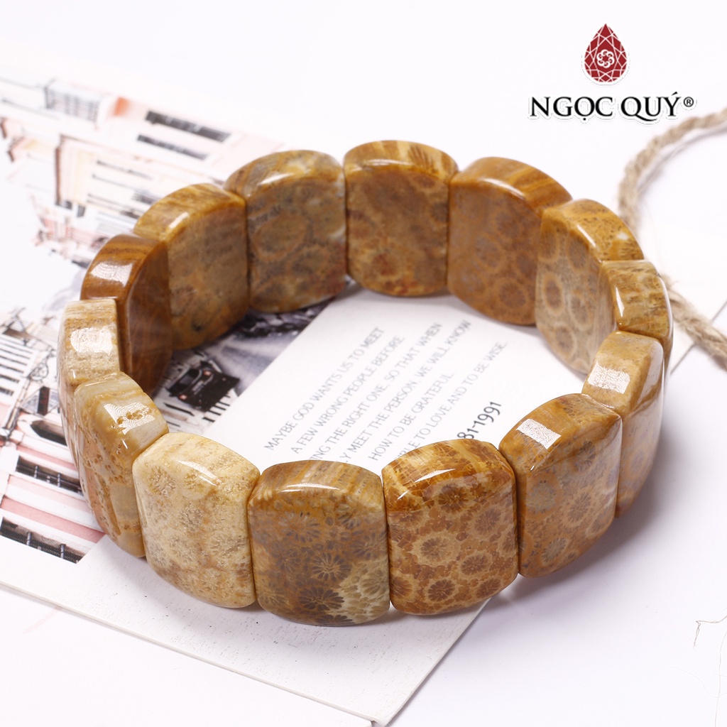 Vòng tay đá san hô hóa thạch bản lớn - Ngọc Quý