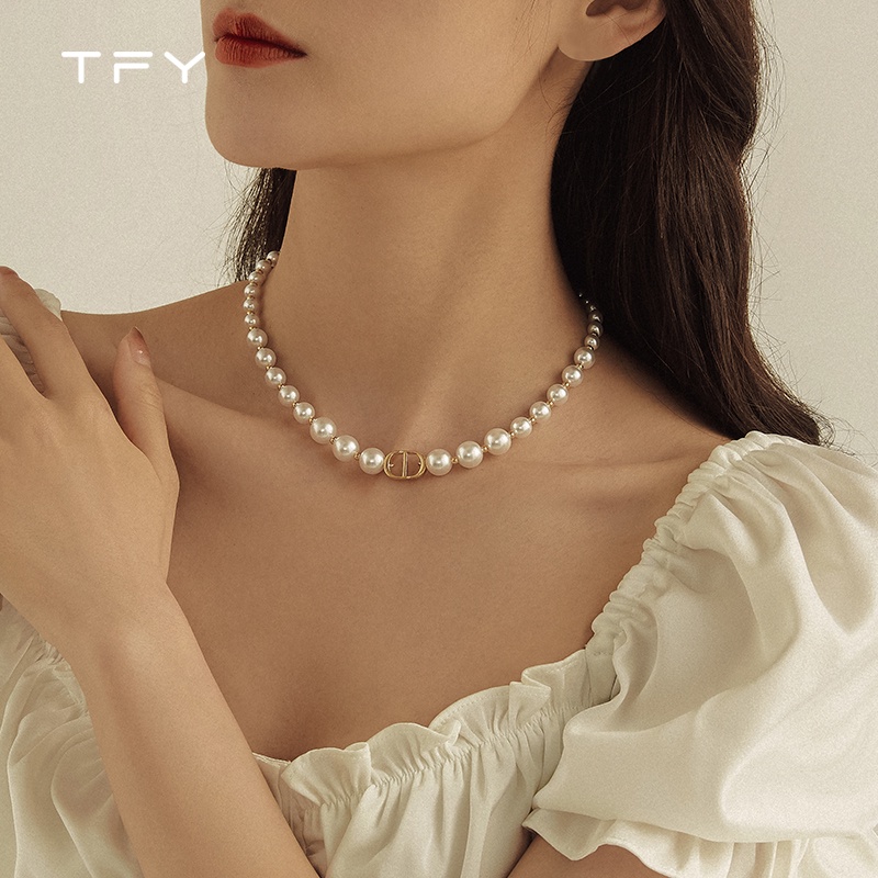 Dây Chuyền Ngọc Trai Mặt Hình Đĩa cd Thời Trang Xuân Hè Pháp Cổ Điển Cao Cấp Dành Cho Nữ