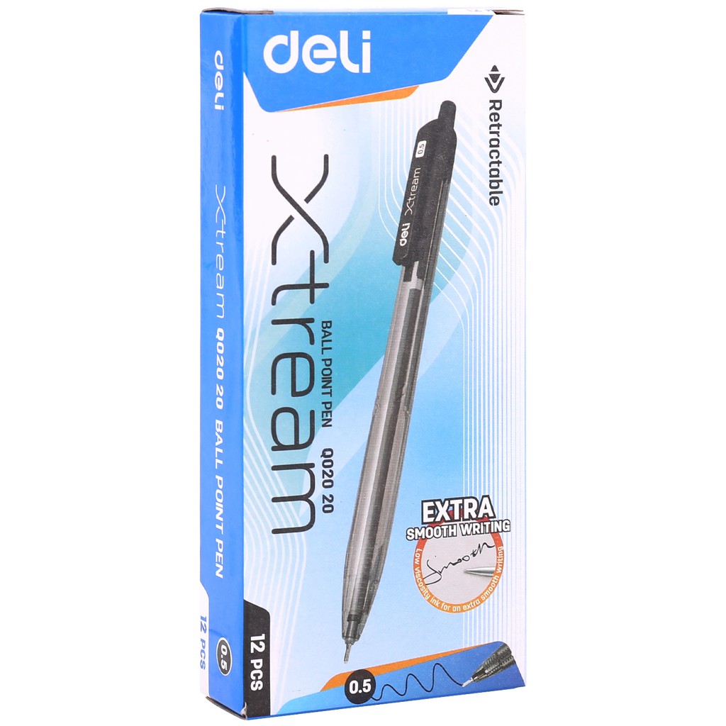 [Mã LIFEDELI20K5 giảm 20K đơn 0Đ] Bút bi dầu Deli - 0.5mm/0.7mm đầu bấm - mực Xanh/Đen/Đỏ -12 chiếc/hộp -EQ02030/EQ02130