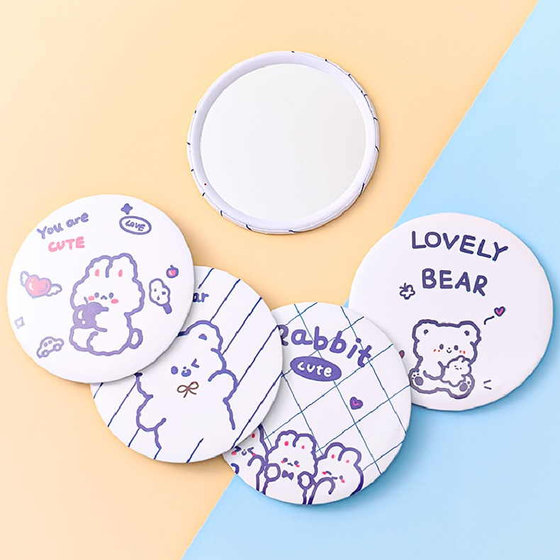 Gương trang điểm bỏ túi hình tròn họa tiết hoạt hình đáng yêu tiện lợi