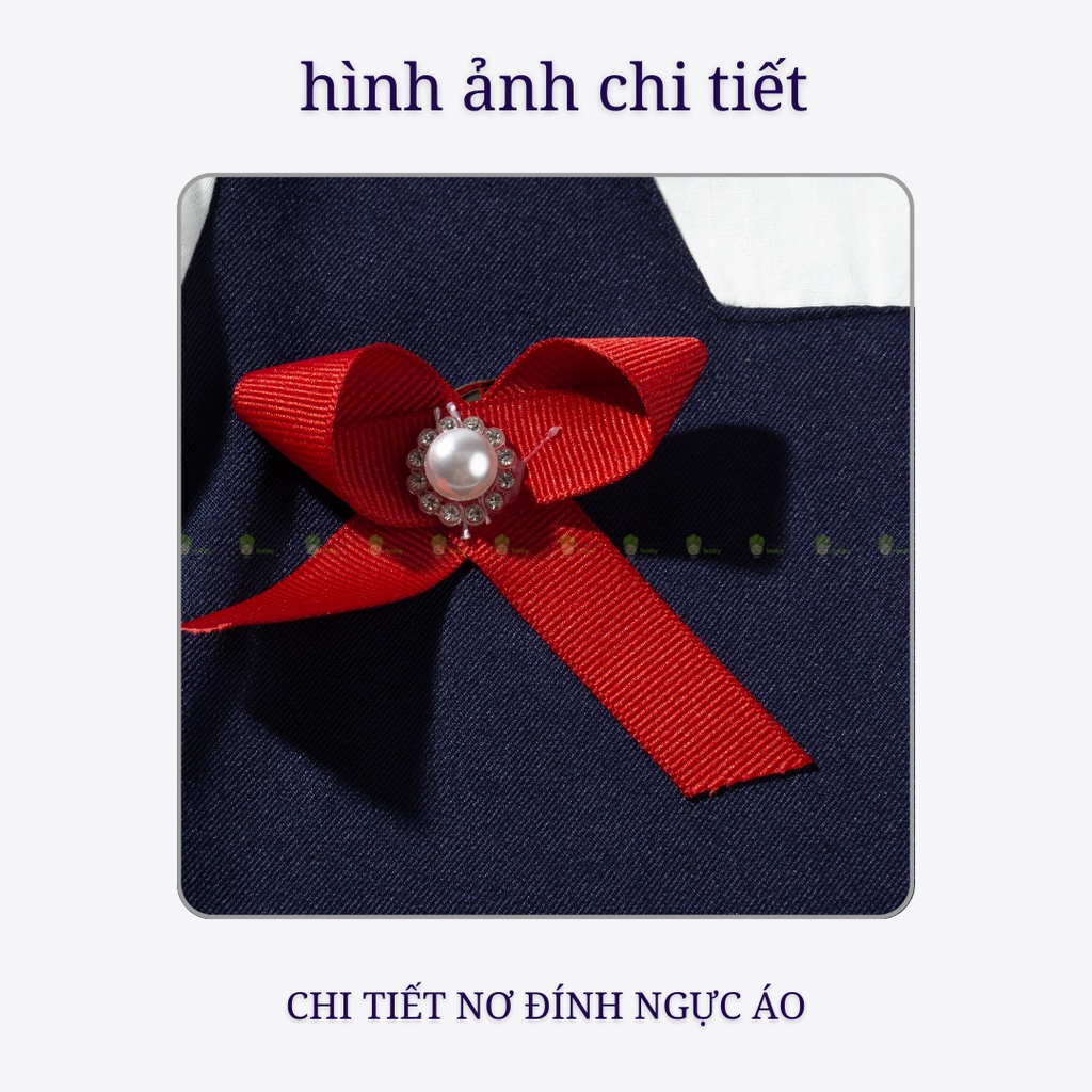 Set Áo + Chân Váy Bé Gái Vải Tuyết Mưa Đính Nơ Cổ Mặc Đi Học, Đi Chơi CK38