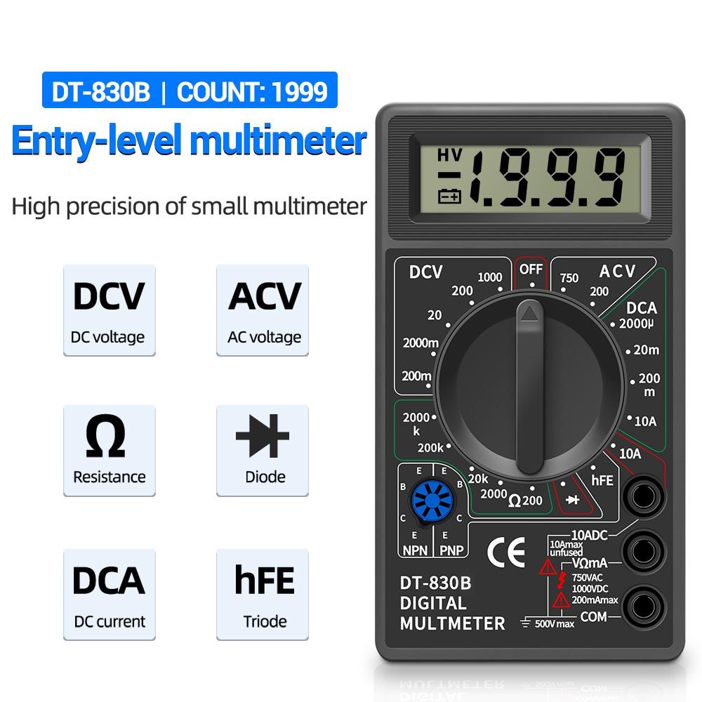 Đồng Hồ Vạn Năng Kỹ Thuật Số DT830B Màn Hình LCD 750 / 1000V Kèm Phụ Kiện