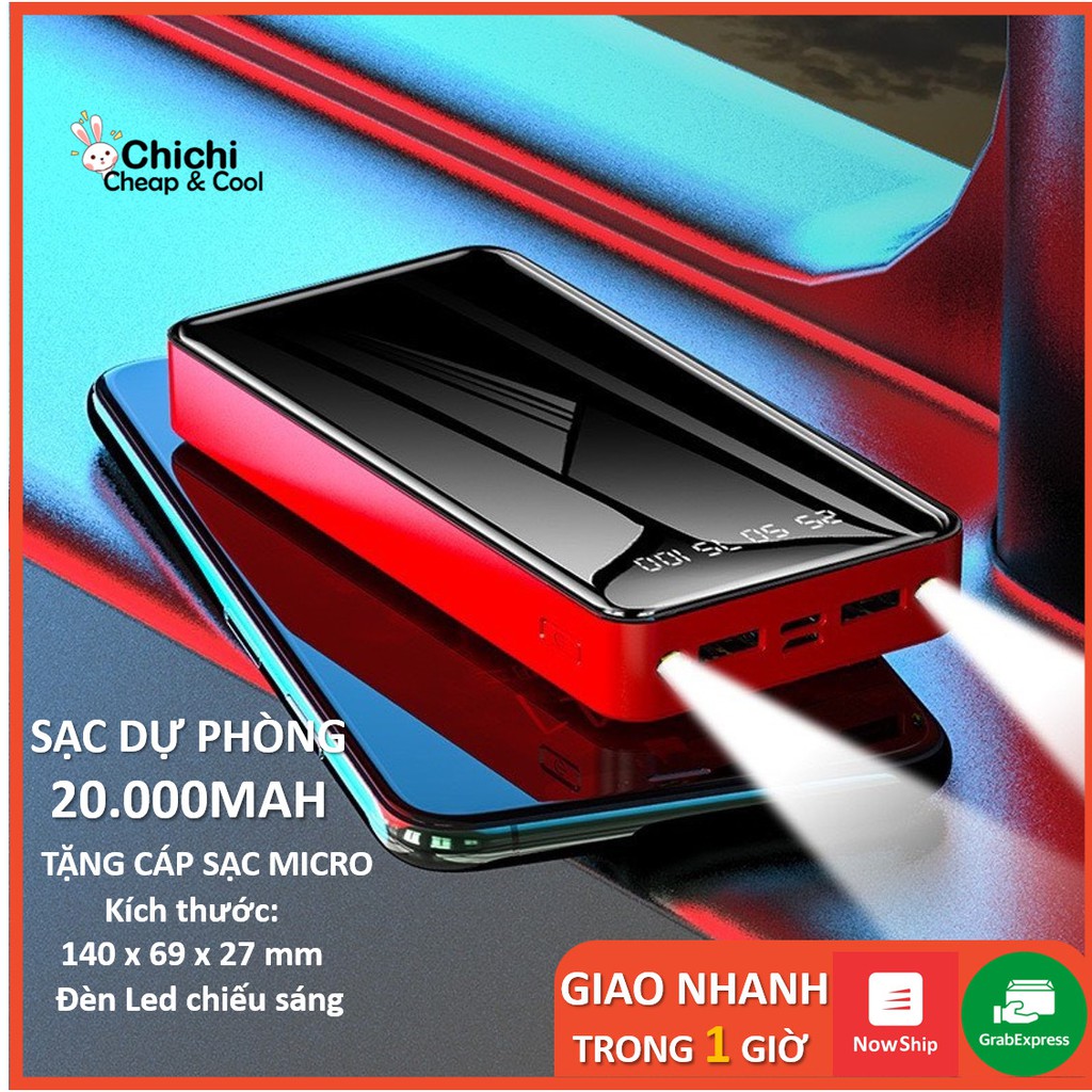 Sạc Dự Phòng không dây 20000mAh cao cấp nhỏ gọn sạc nhanh giá rẻ ChiChi PDP10