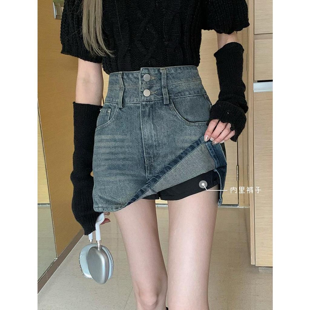 60944 Miễn Phí 2 Thắt Lưng Váy Denim Cạp Cao Hakama