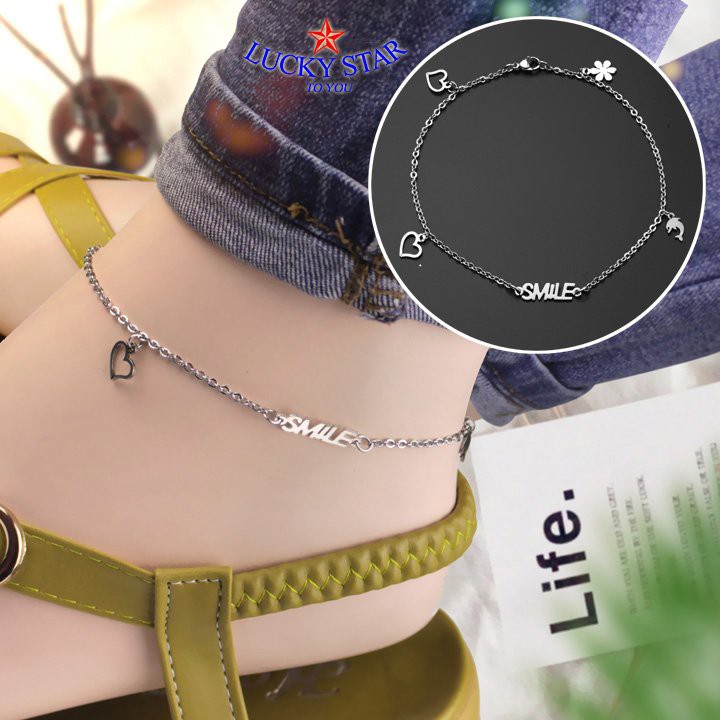 Lắc chân chữ Smile inox dễ thương