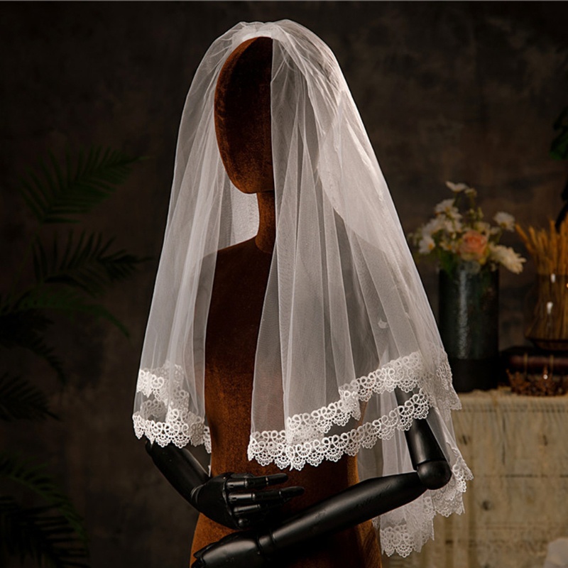 Mạng Che Mặt Hai Lớp Bằng Vải Tuyn Trắng Phối Ren Cho Cô Dâu Chụp Ảnh Hóa Trang