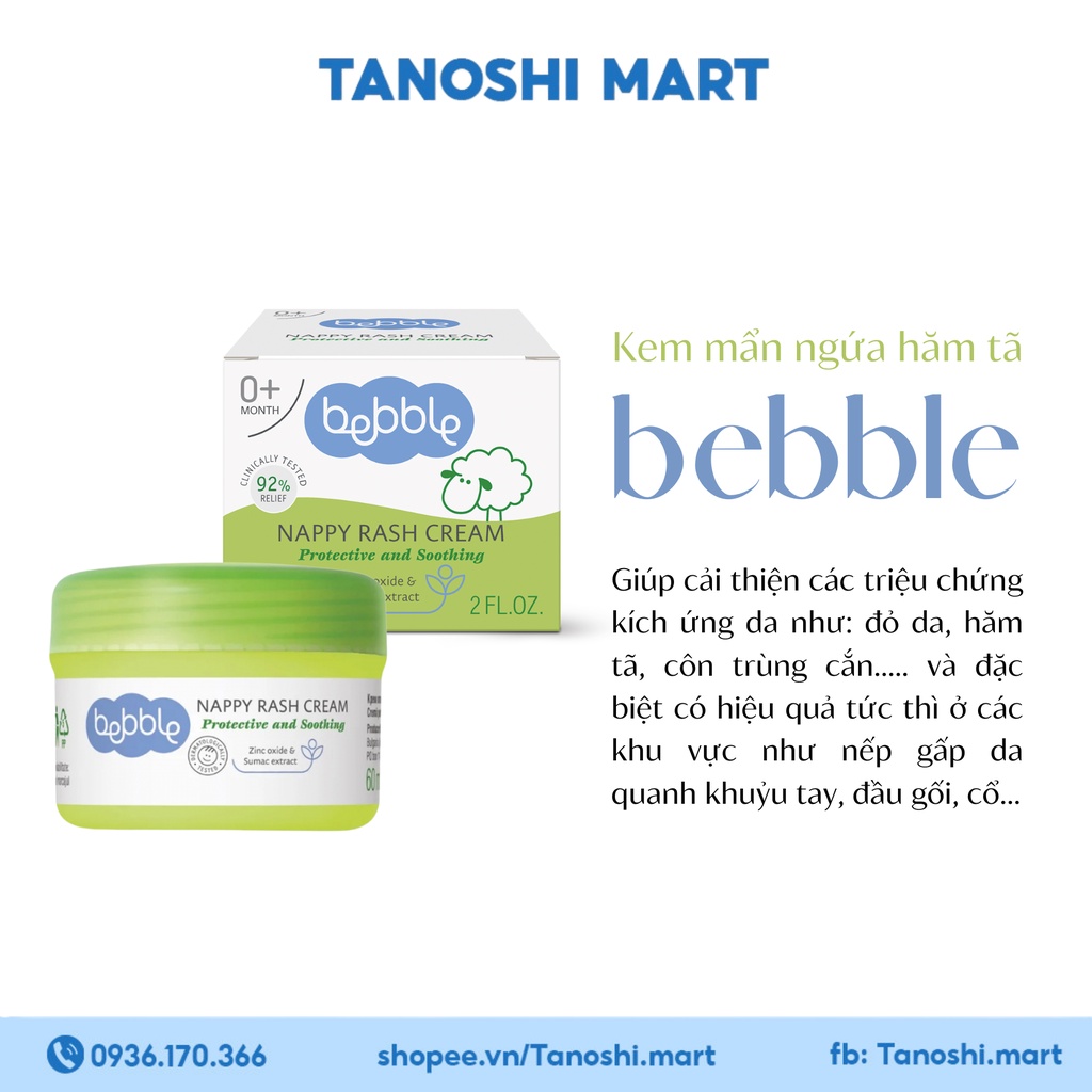 Kem chống hăm cho trẻ sơ sinh Bebble làm dịu da, ngừa hăm tã, dưỡng ẩm bảo vệ da 60ml - Tanoshi.Mart