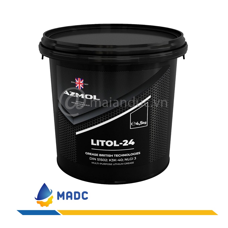 Mỡ Bôi Trơn Vòng Bi Xe Tải, Bơm Vú Mỡ Xe Tải Azmol Litol-24 Xô 4.5 Kg - Nhập khẩu Anh Quốc