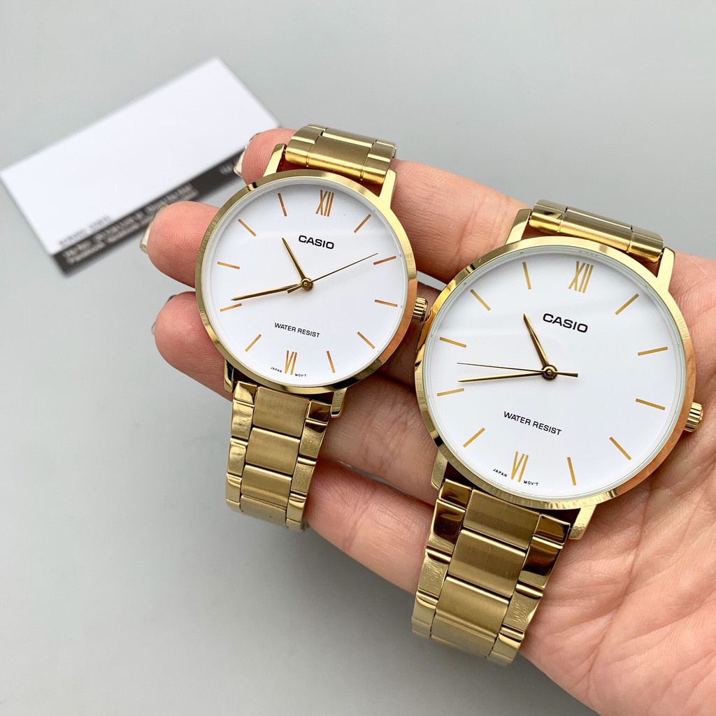 Đồng hồ đôi nam nữ dây kim loại Casio Anh Khuê MTP/LTP VT01G-7B