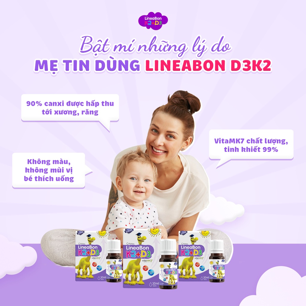 Combo 6 LineaBon vitamin D3 K2 10ml/hộp -Tặng ngay 1 Canxi Hartus 150ml