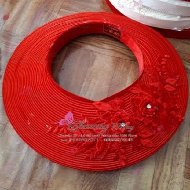 Khăn xếp đính hoa đính hạt 30 vòng khăn đóng cỡ dành cho áo dài cô dâu