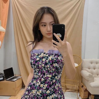 Đầm hoa 2 dây nhún ngực đính ngọc