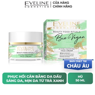 Kem Dưỡng Da Trà Xanh Bio Vegan EVELINE Chiết Suất Thực Vật Làm Giảm Quá Trình Lão Hóa Da Hũ 50ml
