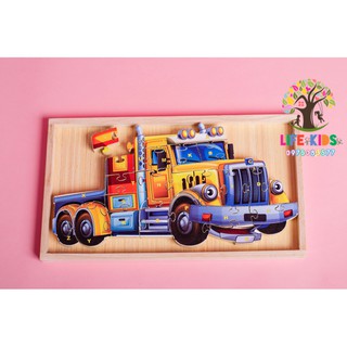 Đồ chơi gỗ - bộ xếp hình, lắp ráp hình ô tô đầu kéo