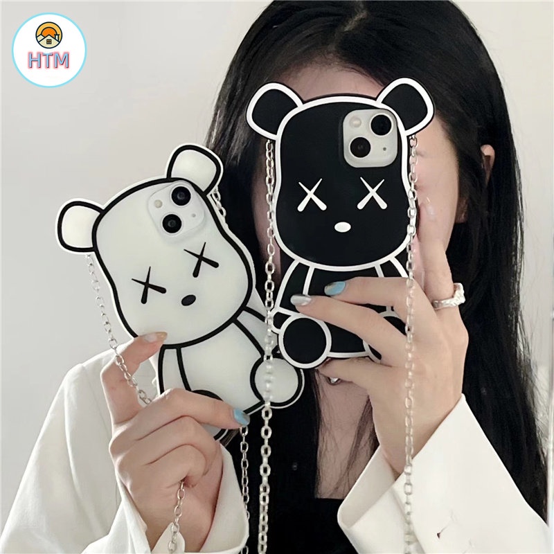 Ốp Điện Thoại Silicon Mềm Hình Gấu Hoạt Hình Có Dây Đeo Cho iPhone 14 13 12 Pro Max 11 14 Pro XS Max X XR 7 8 Plus