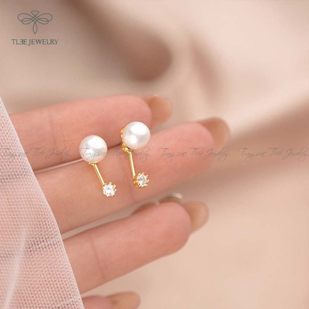Khuyên tai bạc nữ TLEE trai nhân tạo cách điệu đeo hai dáng nữ tính NCJ B0120