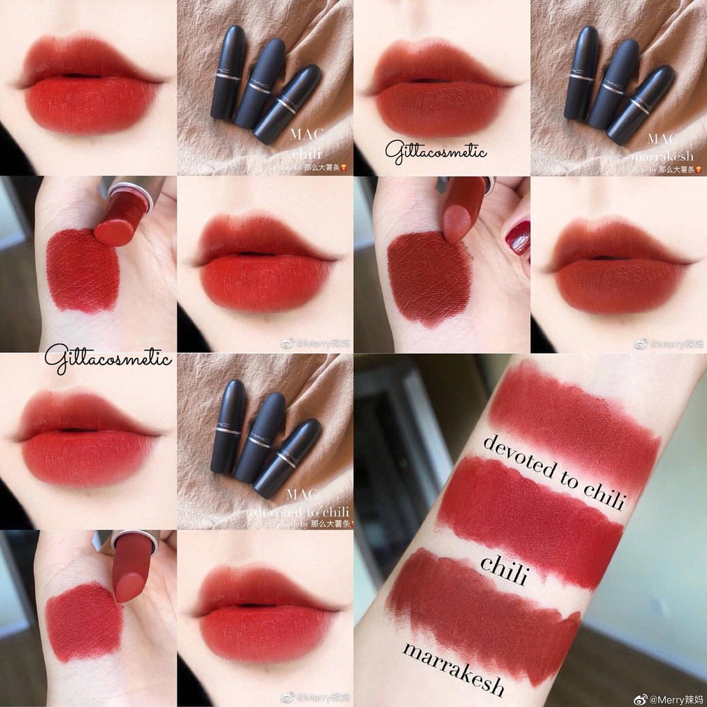 SON M A C Ruby Woo + Lady Danger  + Chili+Marrakesh + VelvetTeddy( CHÍNH HÃNG ) + Son Dưỡng M A C