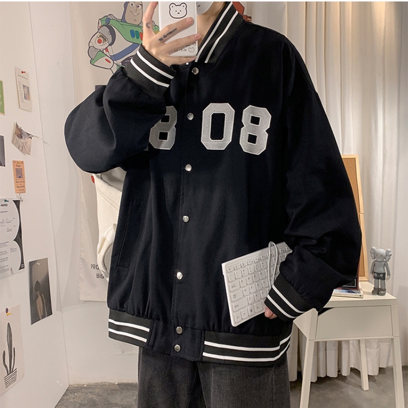 Áo Khoác Bóng Chày Dáng Rộng Màu Trơn In Chữ Đơn Giản Thời Trang Cho Nam Nữ Size M-3XL