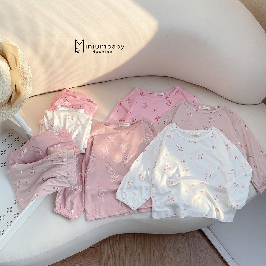 Bộ đồ dài tay quần dài thu đông in hoa cho bé gái chất liệu 100% cotton quần áo trẻ em miniumbabyfashion SB1266